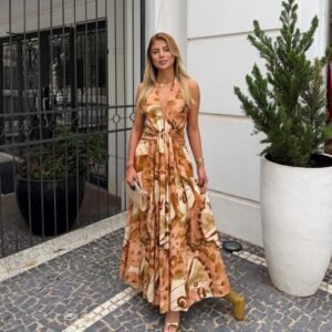 Vestido Longo Estampado Borbo Onça